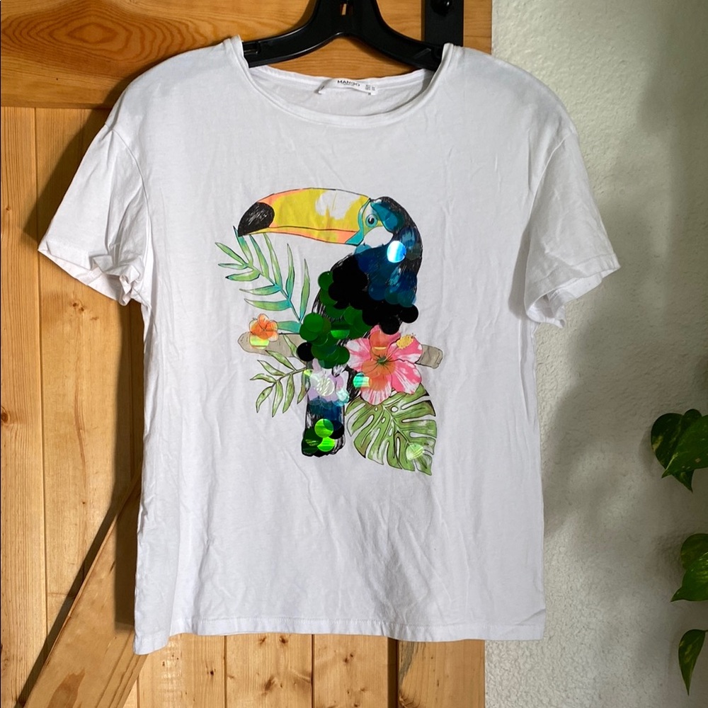 Mango White Toucan Graphic Tee